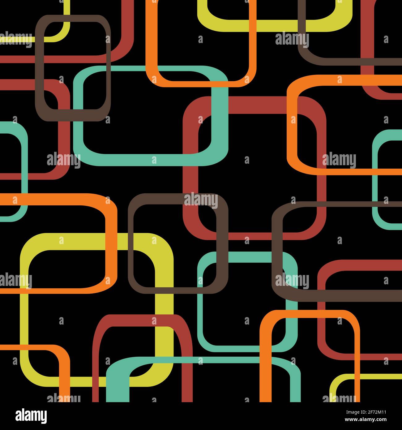 Retro pattern black background with squares - rounded. Stock Vector