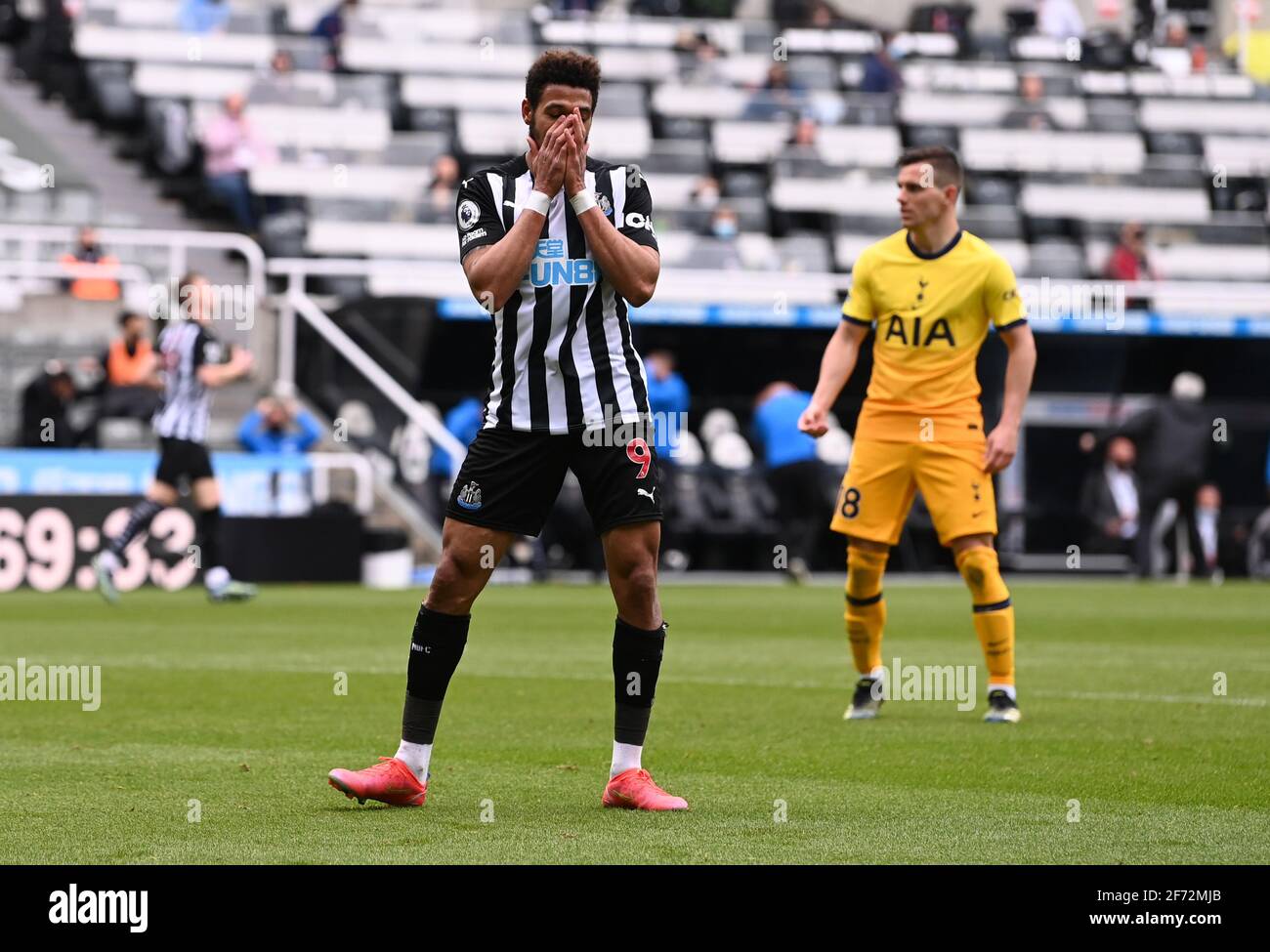 Newcastle United's Joelinton reacts after a missed chance during the Premier League match at St James' Park, Newcastle. Picture date: Sunday April 4, 2021. Stock Photo