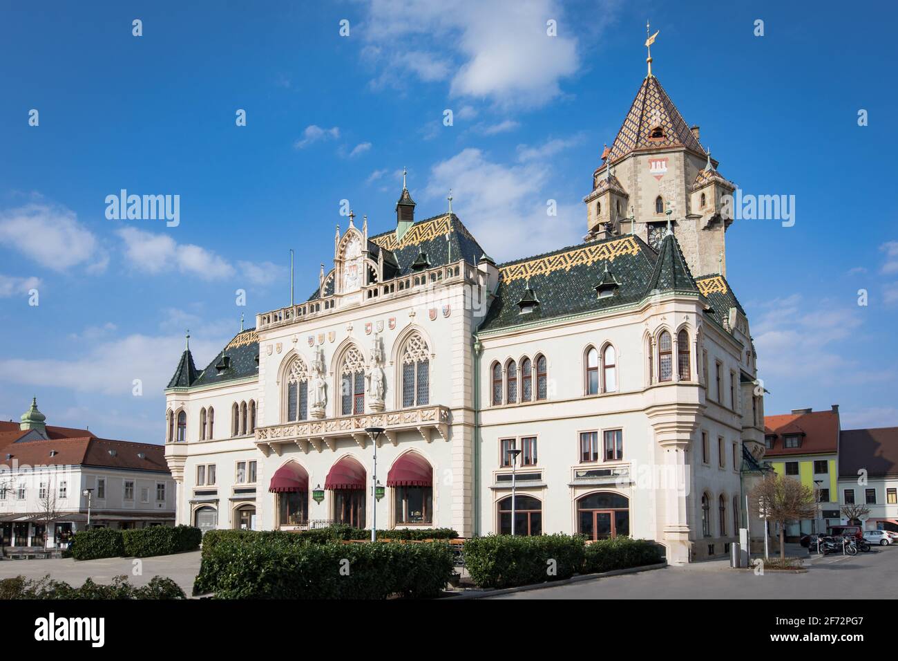 Korneuburg Main Square and Town Hall building in the center of the city in Weinviertel. Heart of a famous little town in Austria. Stock Photo