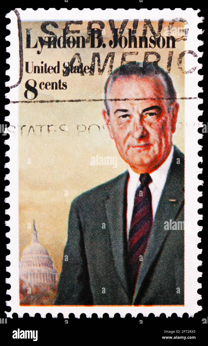 MOSCOW, RUSSIA - JANUARY 12, 2021: Postage stamp printed in United States shows Lyndon B. Johnson (1908-1973), 36th President, serie, circa 1973 Stock Photo