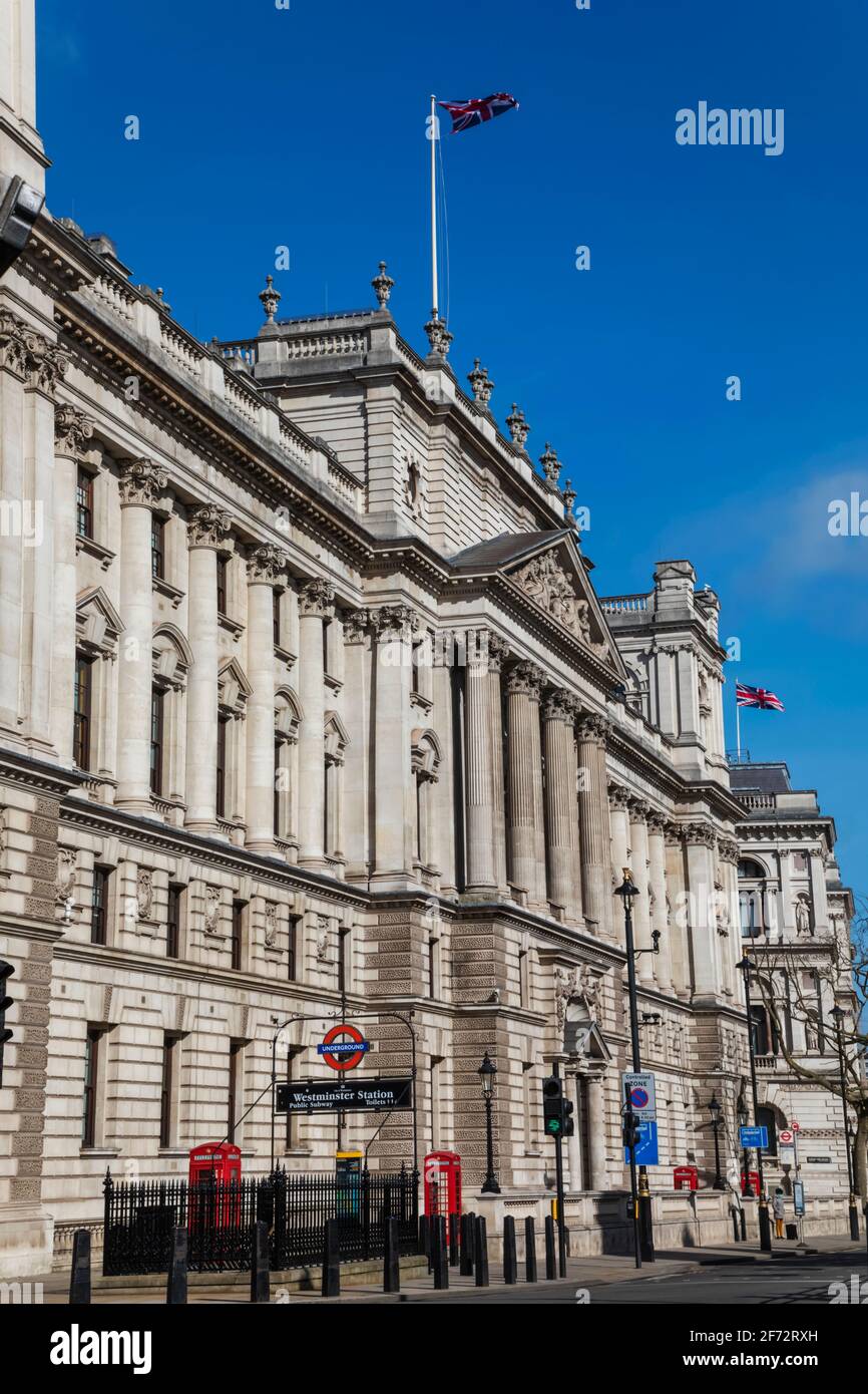 England, London, Westminster, Whitehall, HM Treasury Building on Parliament Street Stock Photo
