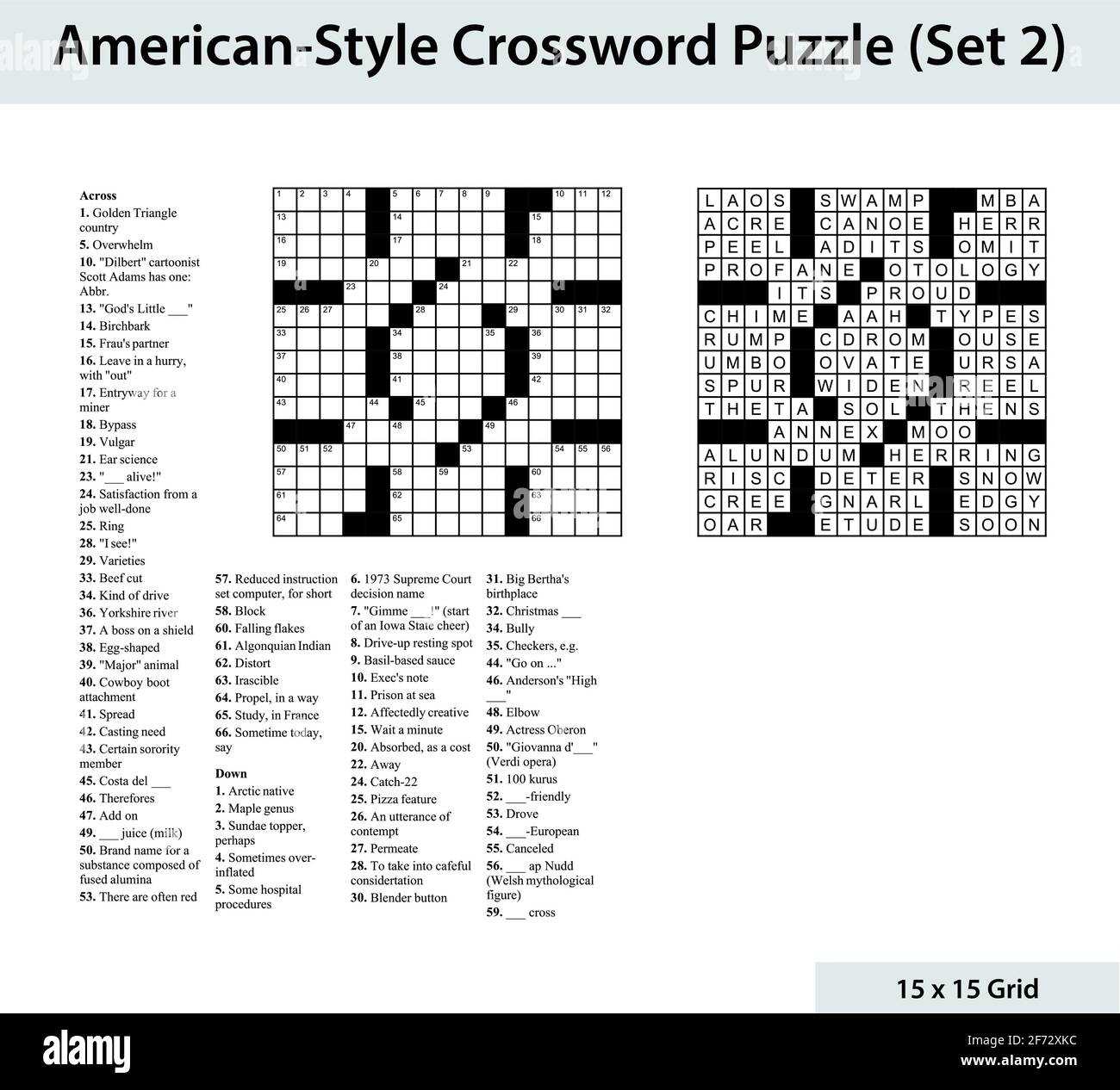 American style crossword puzzle with a 15 x 15 grid. Includes blank