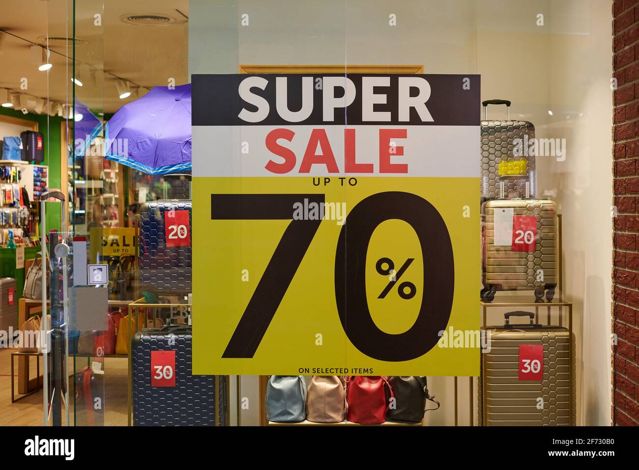 Seasonal Super Sale 70 Off Holiday Discount In Shopping Mall New Year S Sale Time At European Shopping Center Christmas Promotions In Accessories Stock Photo Alamy