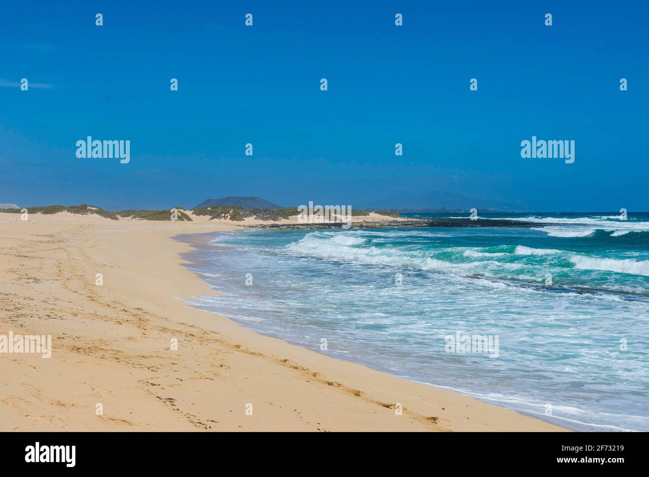 Sand beach in the Natural Parque of Corralejo, Fuerteventura, Canary islands, Spain Stock Photo