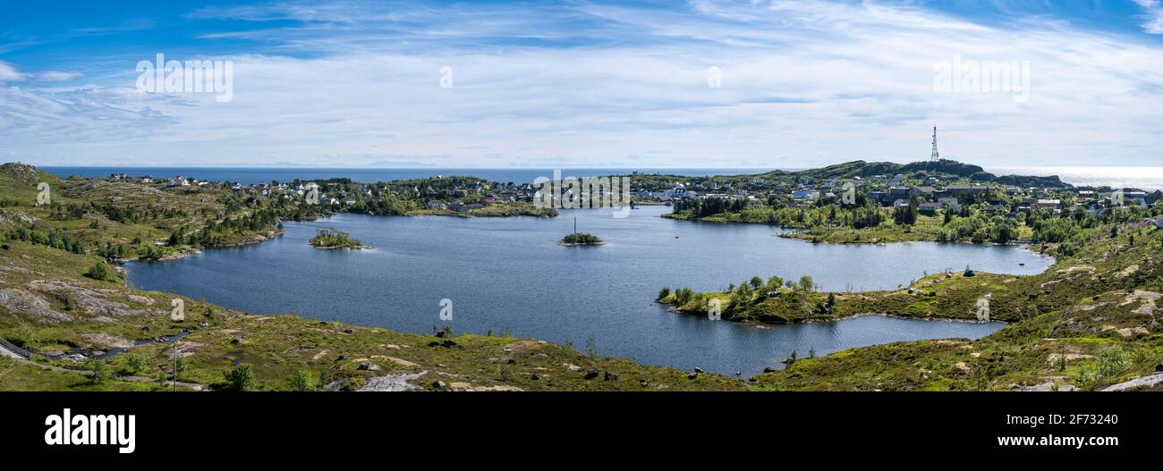 View of Sorvagen, Moskenesoy, Lofoten, Nordland, Norway Stock Photo