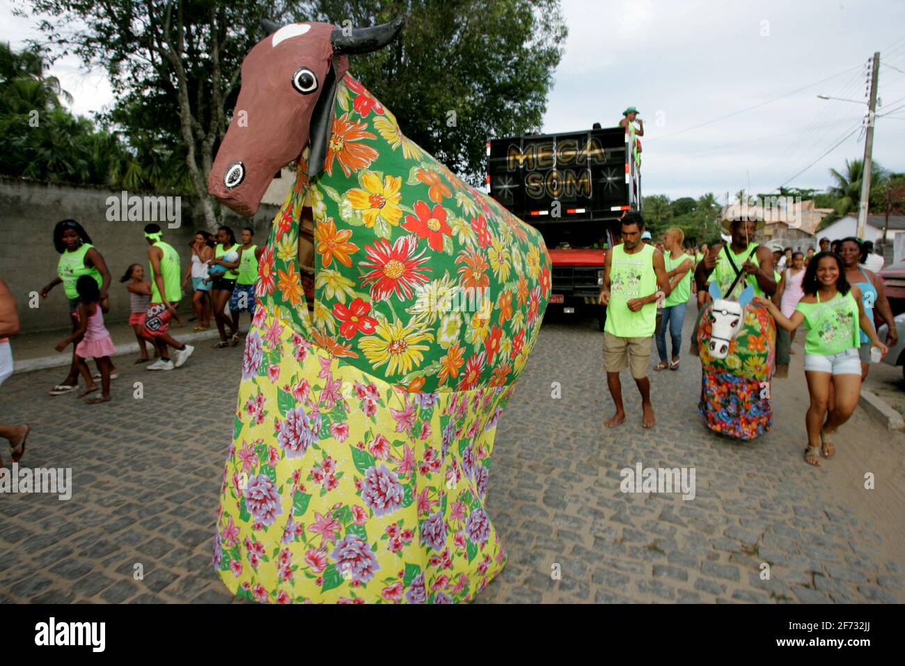 caravelas, bahia / brazil - march 5, 2011: members of the carnival block 'Burrinha' are seen in the Ponta de Areia district in the city of Caravelas. Stock Photo