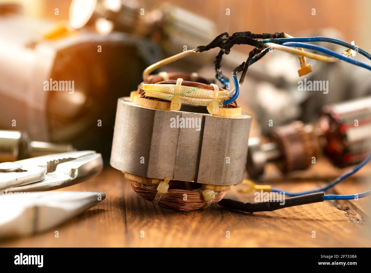 Power tool repair. Details of electrical appliance and repair tools on