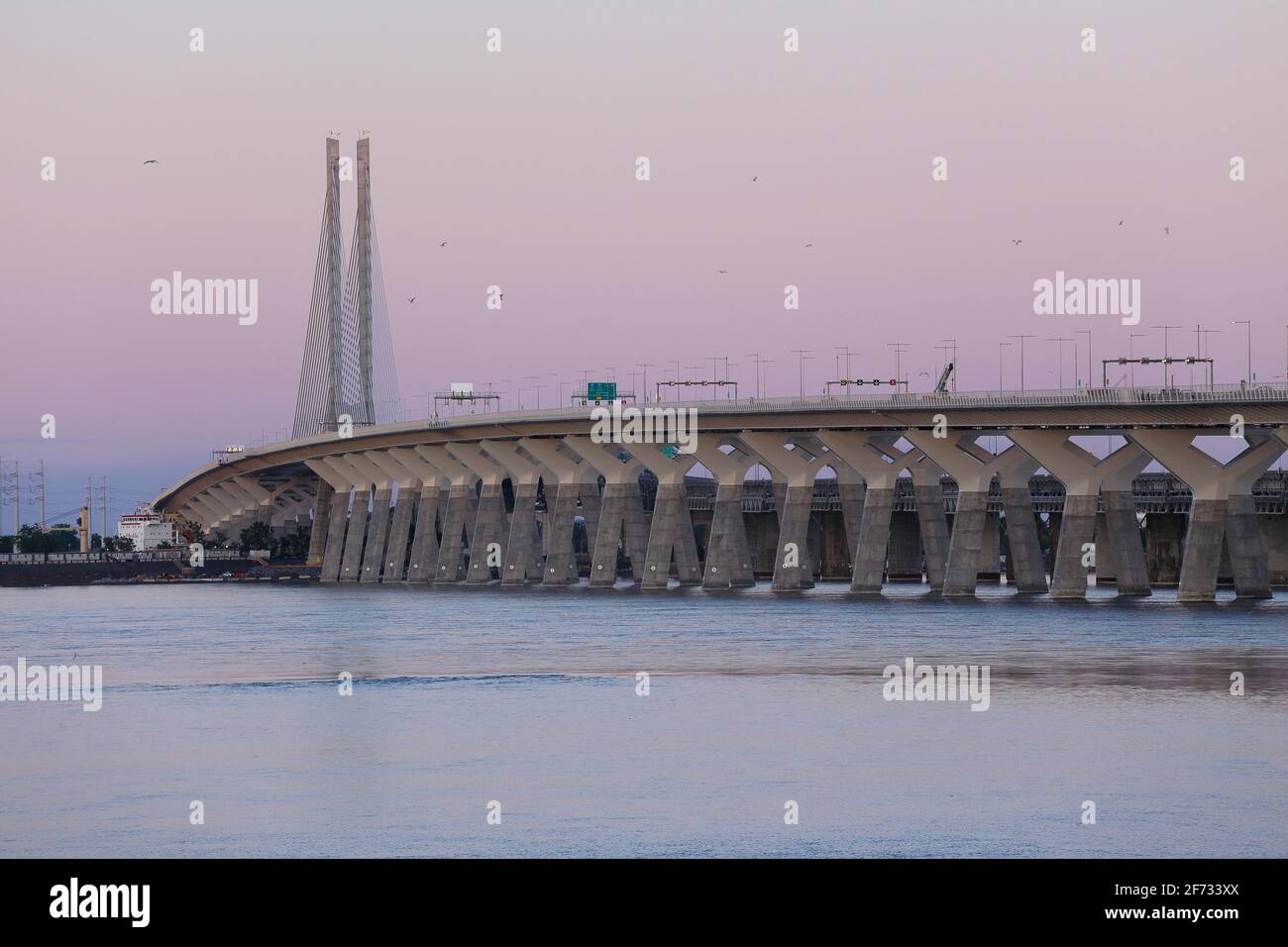 New Champlain Bridge, Saint Lawrence River, Montreal, Province of Quebec, Canada Stock Photo