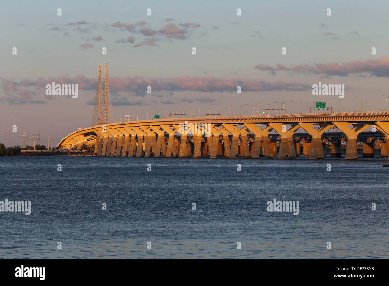 New Champlain Bridge, Saint Lawrence River, Montreal, Province of Quebec, Canada Stock Photo