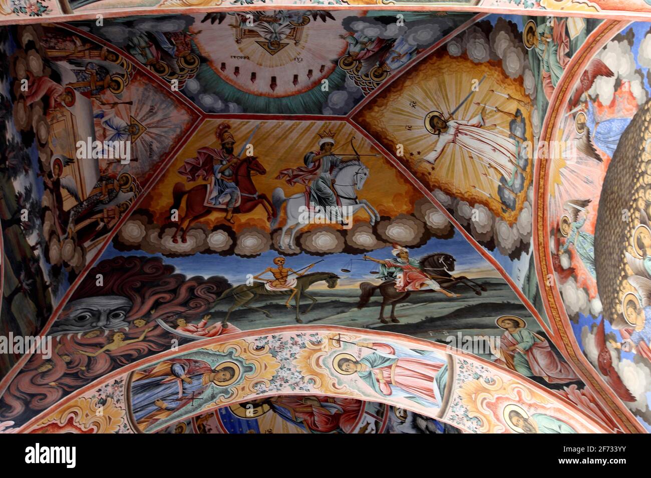 Exterior wall painting, vault, Rila Monastery, Bulgaria Stock Photo
