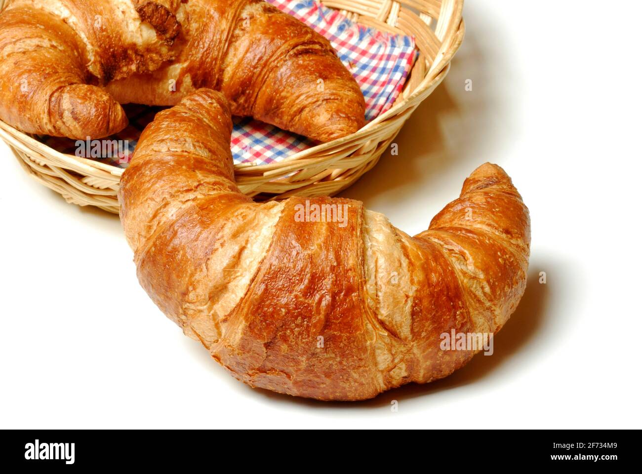 Croissants in basket, basket, croissant, bakery products, breakfast, basket Stock Photo