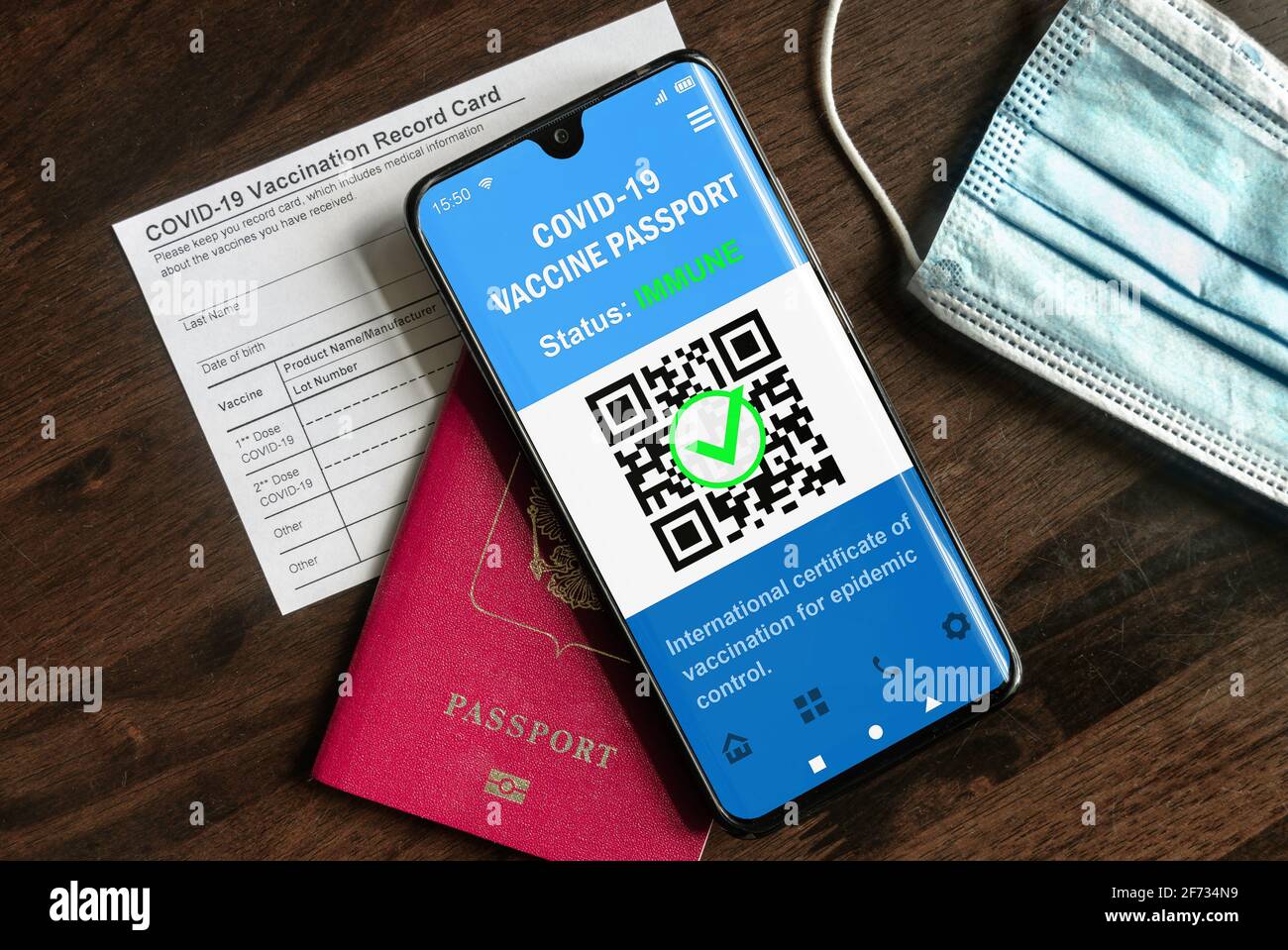 Health passport of covid 19 vaccination in mobile phone for travel
