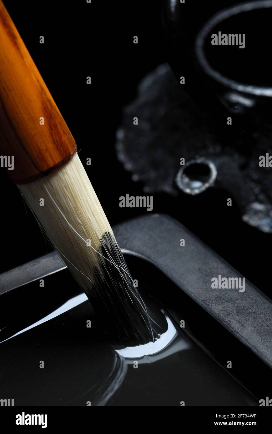 Brush with rubbing stone and water jar, calligraphy, calligraphy brush