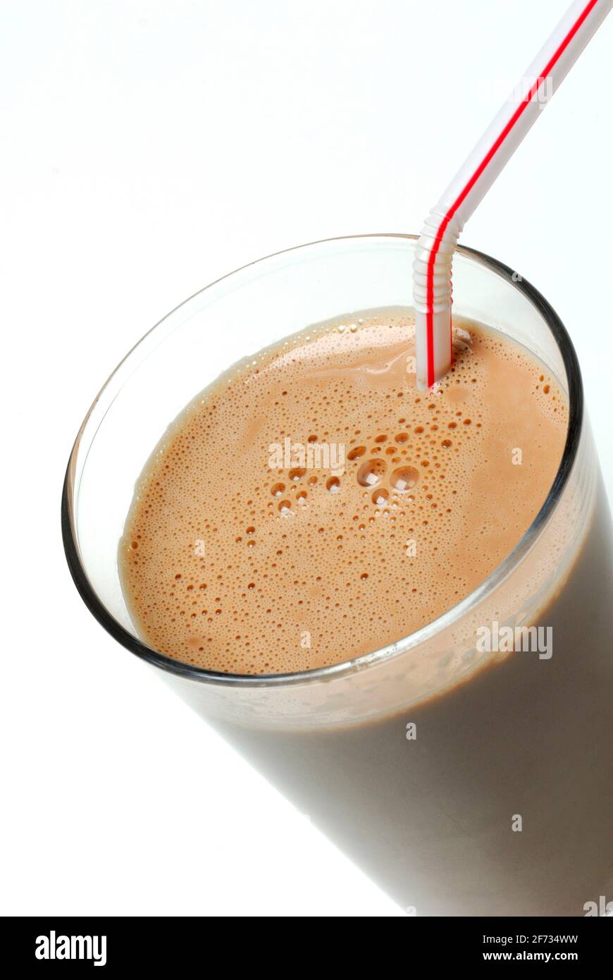 Cocoa, glass of drinking chocolate with straw, cocoa drink, dairy products, chocolate Stock Photo