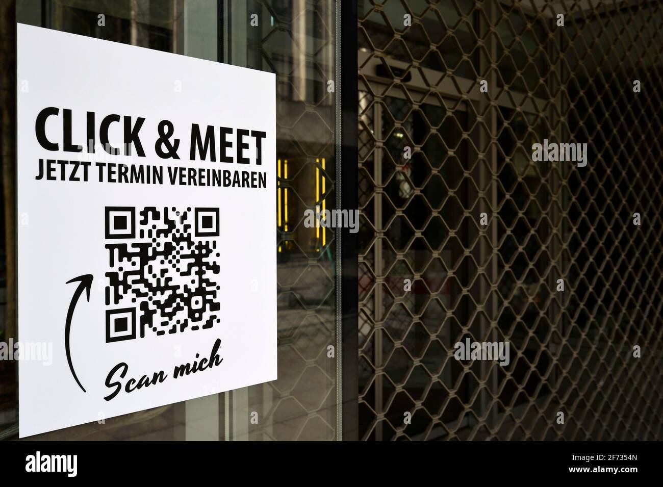 Click &amp; Meet Shopping with QR code, digital contact tracking in retail, Corona crisis, Stuttgart, Baden-Wuerttemberg, Germany Stock Photo