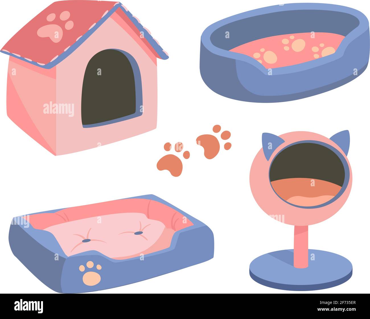 A set of beds for a pet, dog or cat. Flat vector illustration of goods