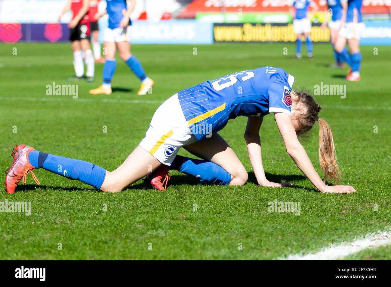 Crawley, UK. 4th April, 2021. *** during the Brighton and Hove Albion vs Manchester United WSL match at Broadfield Stadium, Crawley, England on the 4th of April 2021. Picture by Jamie Evans Credit: Jamie Evans-uk sports images ltd/Alamy Live News Stock Photo