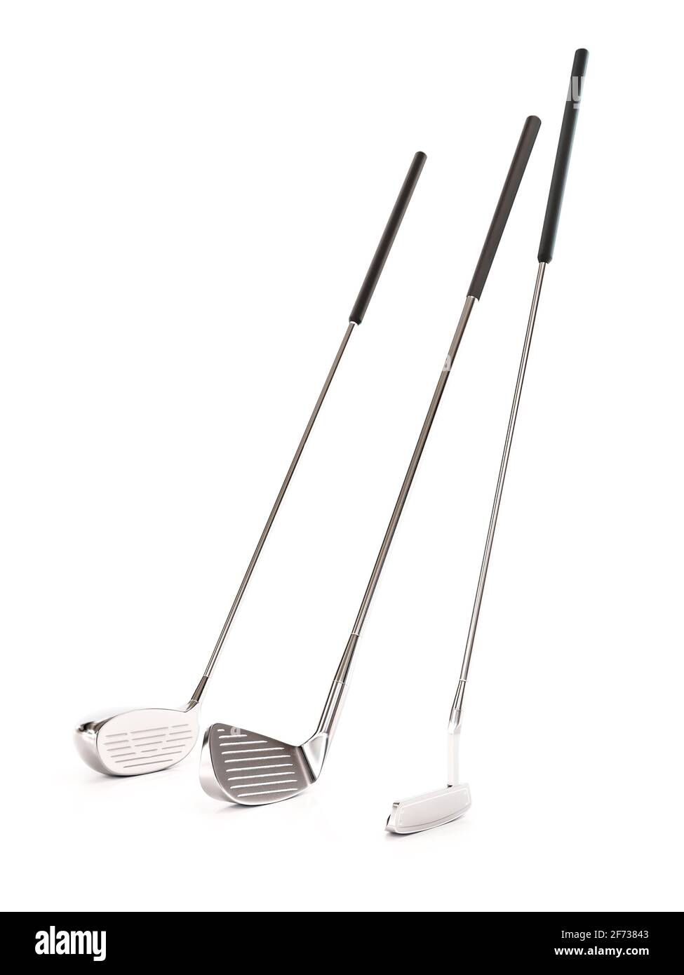 Set of three golf clubs on white background Stock Photo