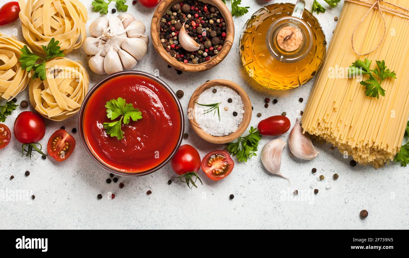 Cooking table with ingredients Stock Photo - Alamy