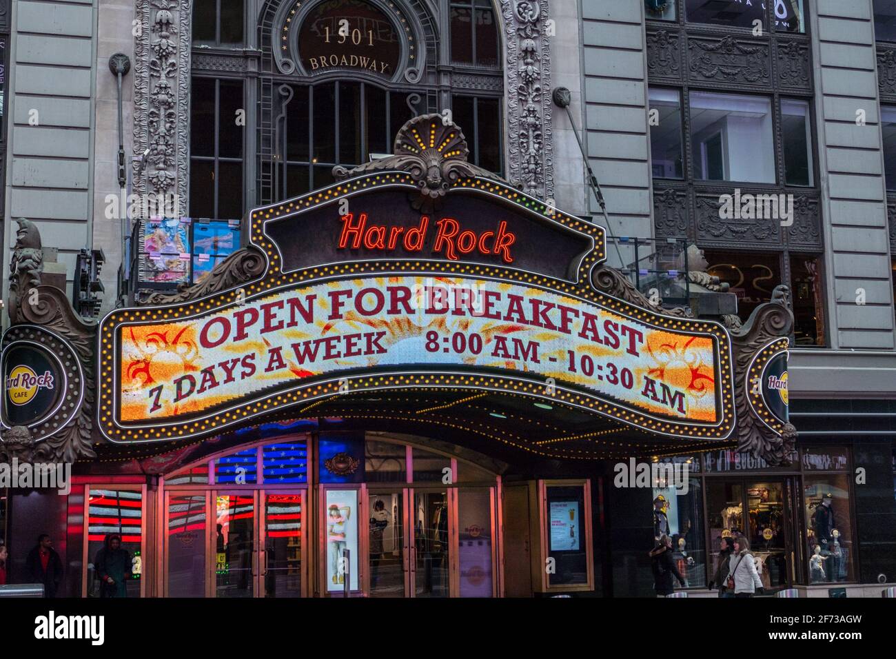 New York - United States - January 27, 2020 : Hard Rock Cafe is a restaurant chain founded in 1971 by Isaac Tigrett and Peter Morton. The first Hard R Stock Photo