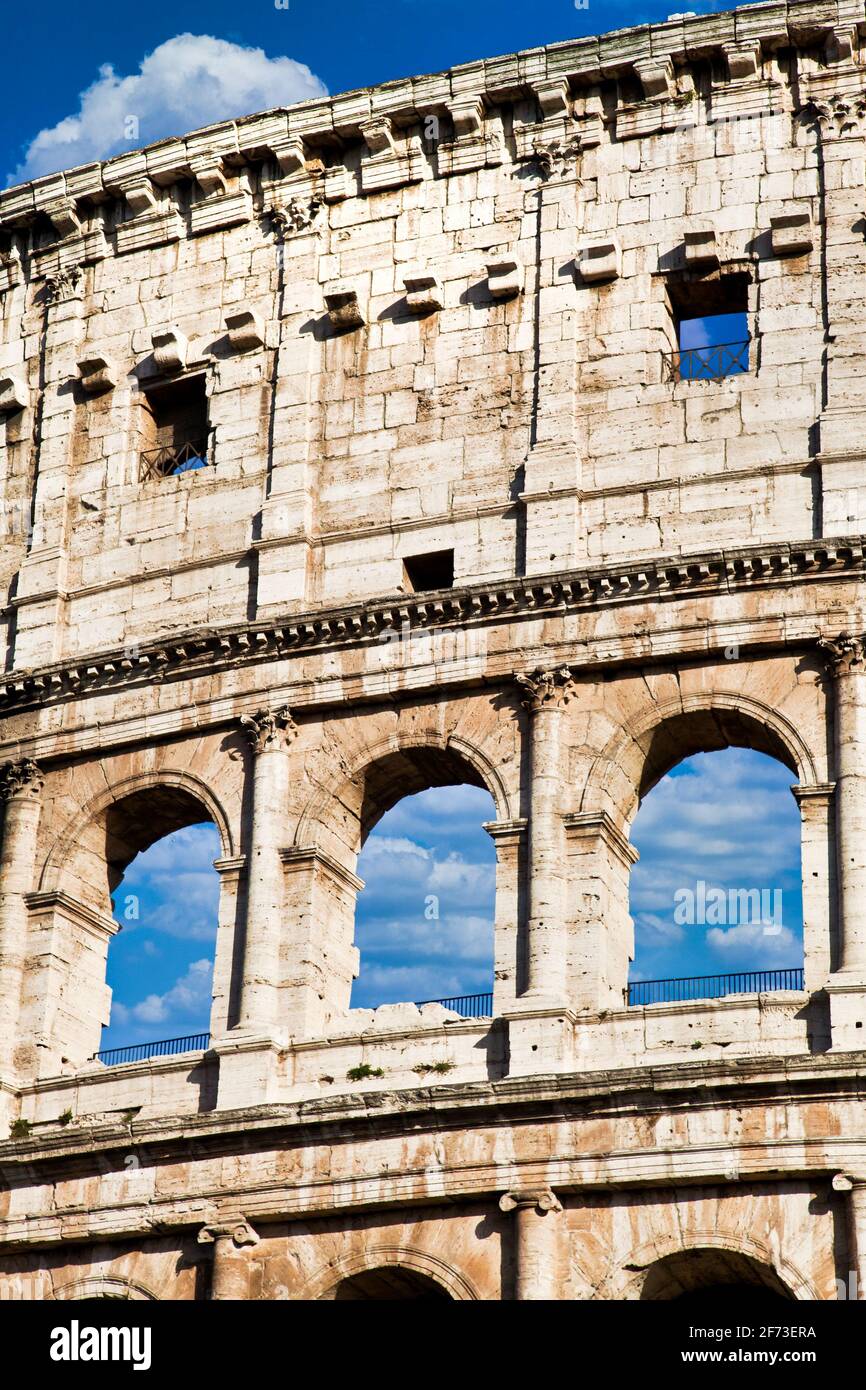 Rome, Italy. Arches archictecture of Colosseum (Colosseo) exterior with