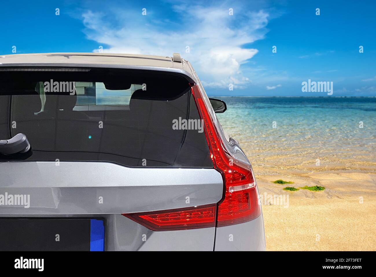 Car window mockup. Product mock up Summer holidays Stock Photo