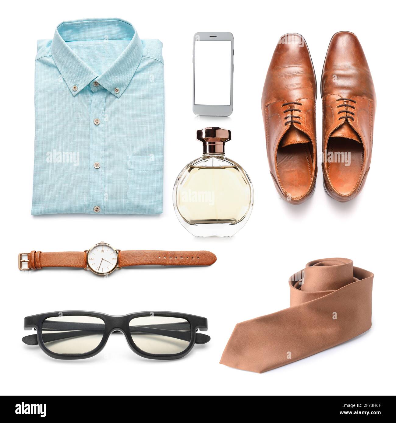Set of stylish male accessories on white background Stock Photo Alamy