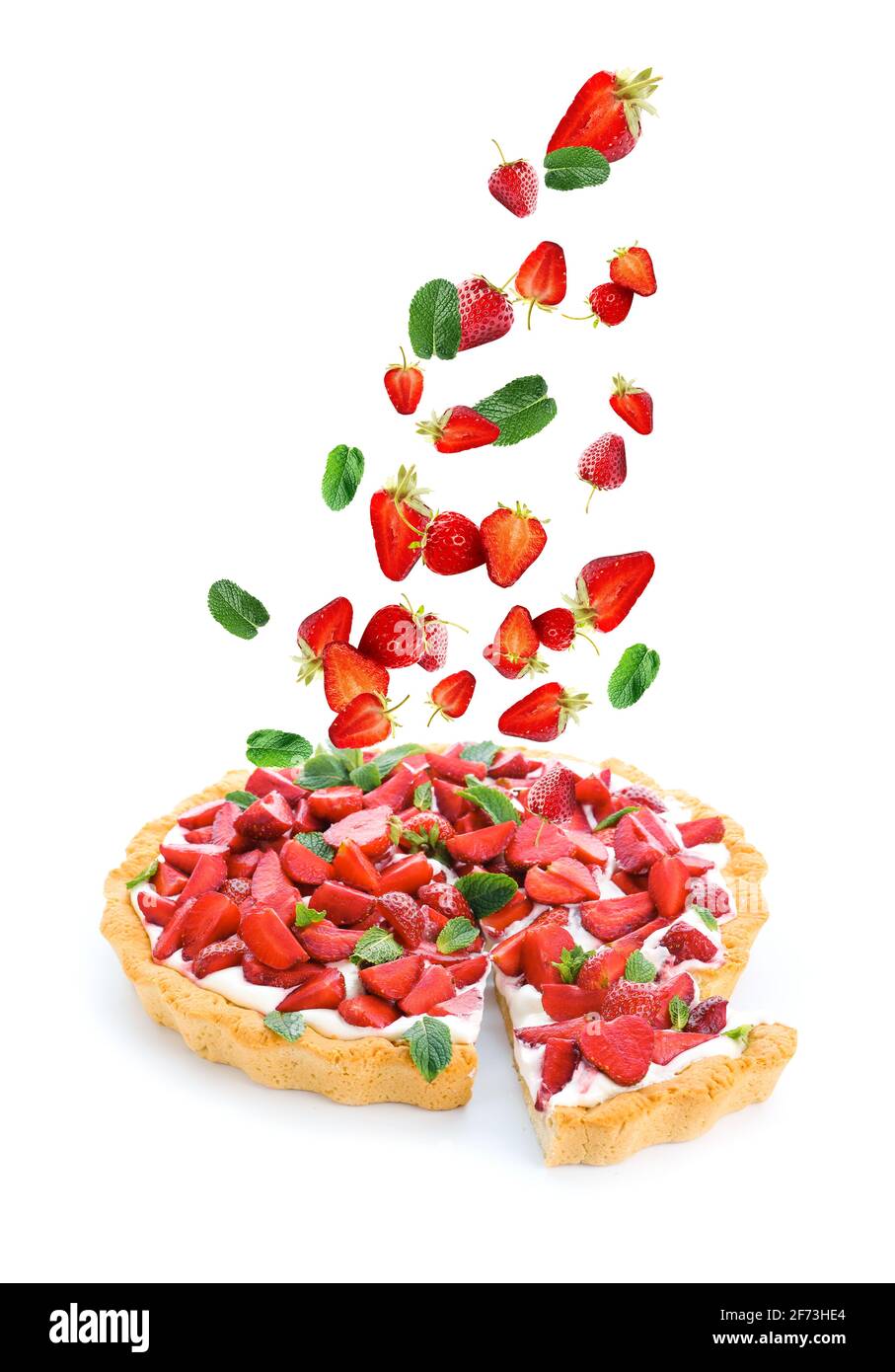 Tasty strawberry cake on white background Stock Photo - Alamy