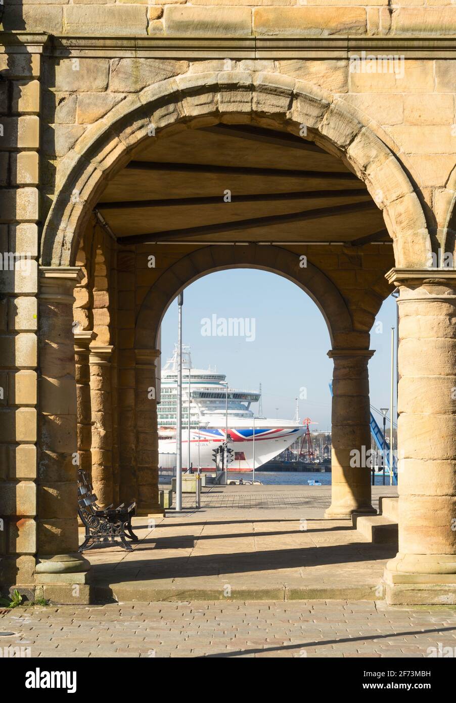 P&O Cruises cruise ship Azura berthed at North Shields on the river Tyne laid up during the Covid pandemic, north east England, UK Stock Photo