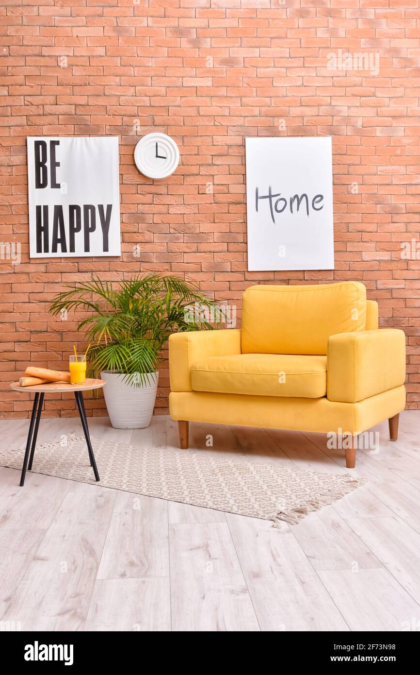 Interior of modern room with armchair Stock Photo - Alamy