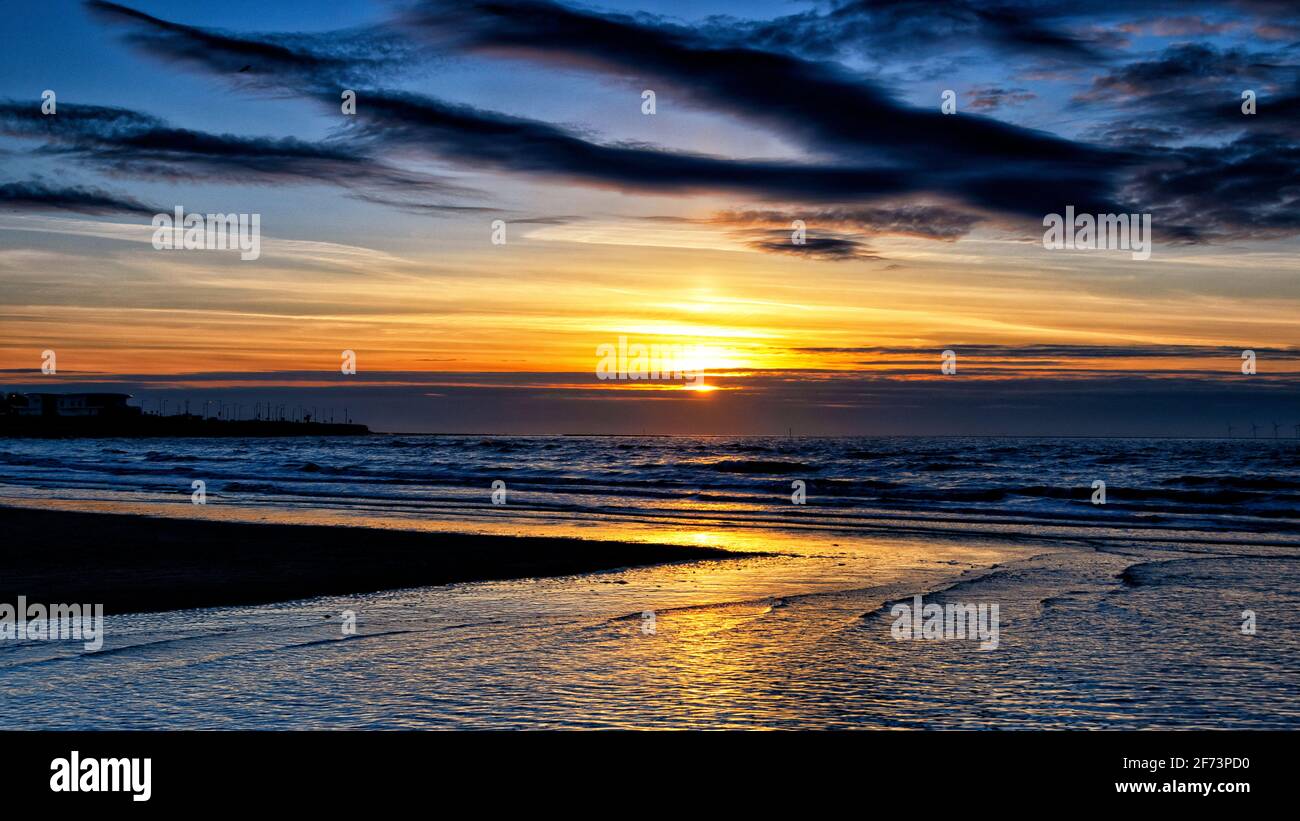 Sunset At New Brighton Beach Wallasey UK Stock Photo