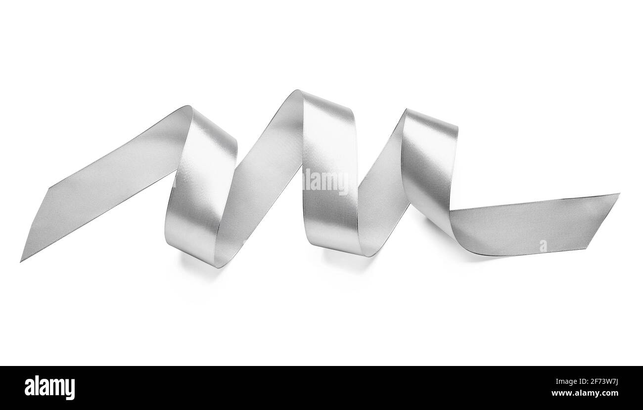 Silver ribbon on white background Stock Photo - Alamy