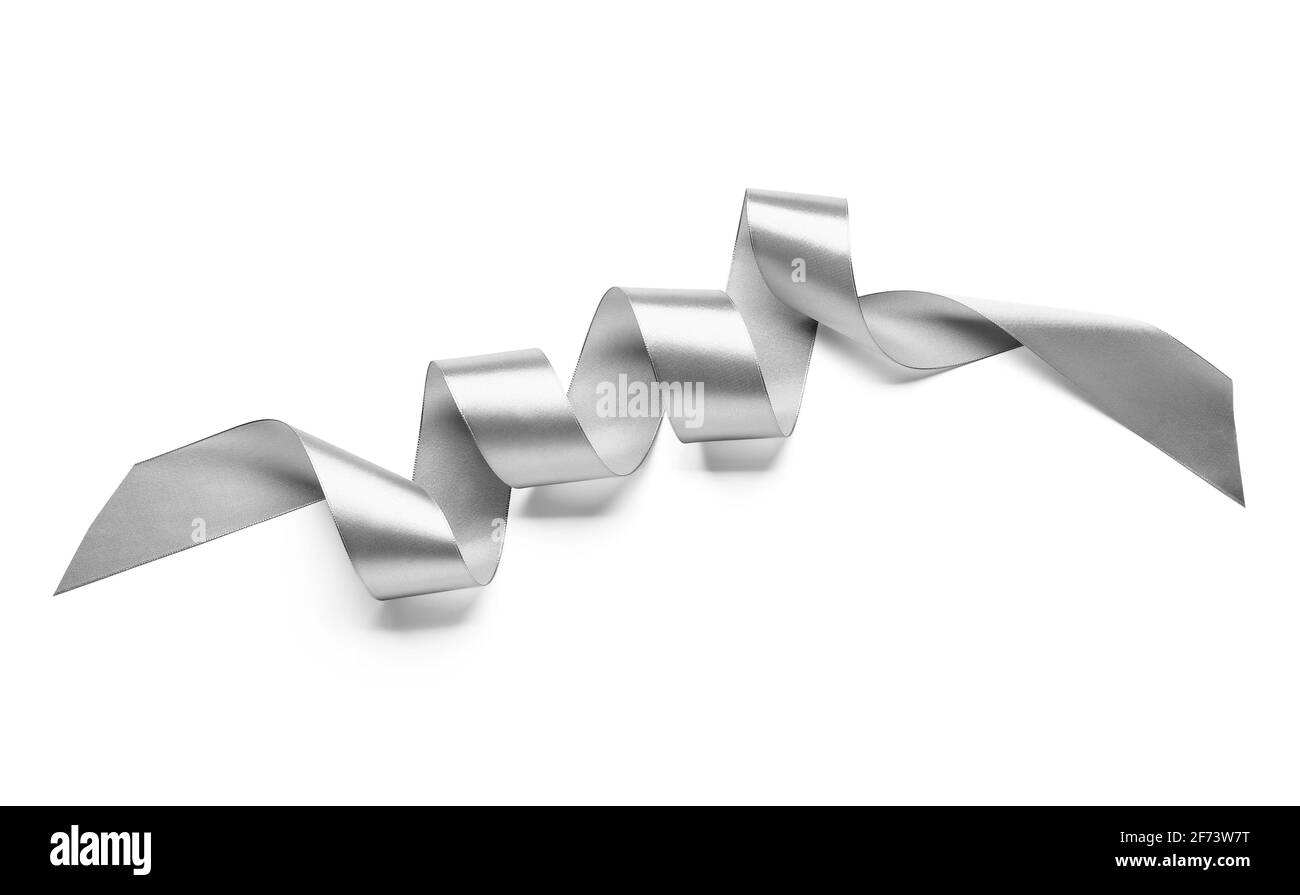 Silver ribbon on white background Stock Photo - Alamy