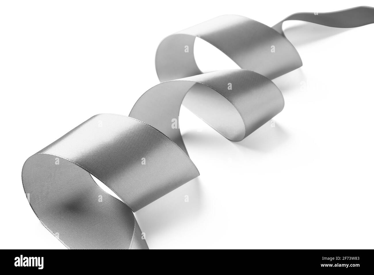 Silver ribbon on white background Stock Photo - Alamy
