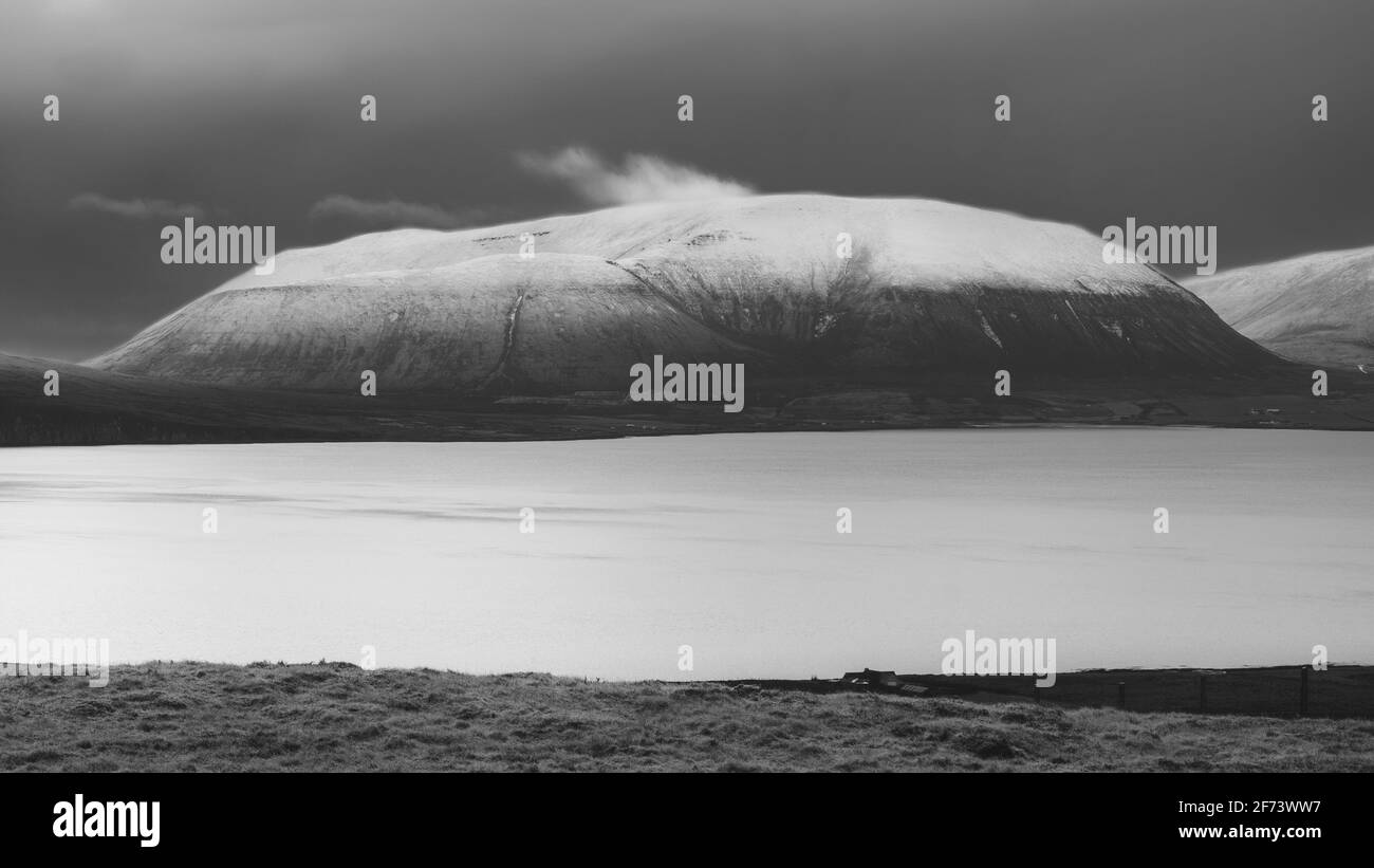 Island of Hoy capped in snow Stock Photo