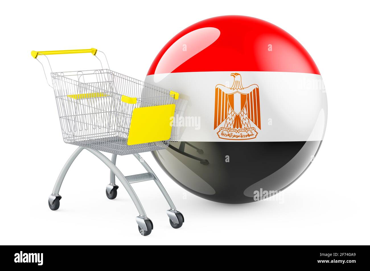 Shopping cart with Egyptian flag. Shopping in Egypt concept. 3D