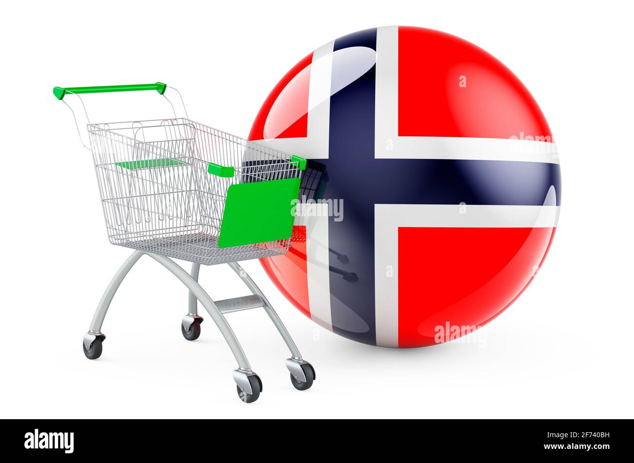 Shopping cart with Norwegian flag. Shopping in Norway concept. 3D rendering isolated on white background Stock Photo