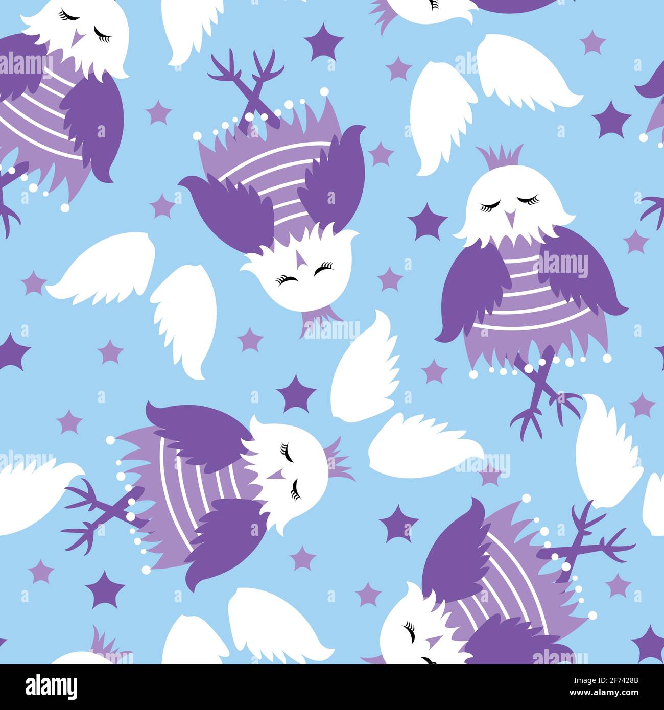 seamless pattern with white owls and stars. vector Stock Vector
