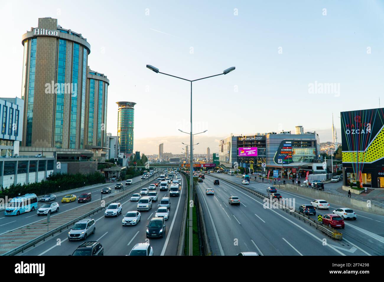 Istanbul traffic on highway and Optimum Mall Stock Photo