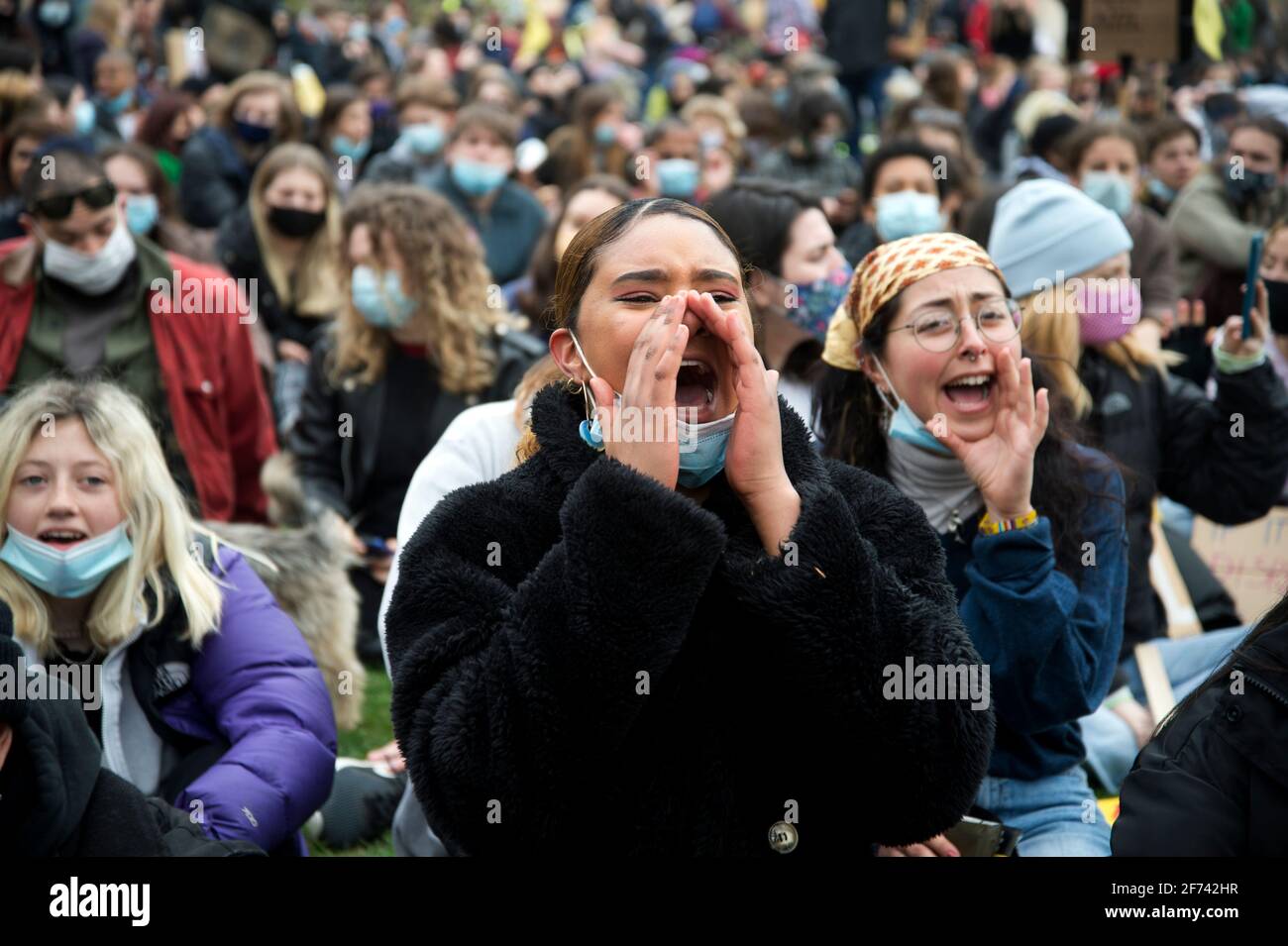 April 3rd 2021. National Day of Action against the proposed new policing bill which would give police extra powers to limit the length and noise of p Stock Photo
