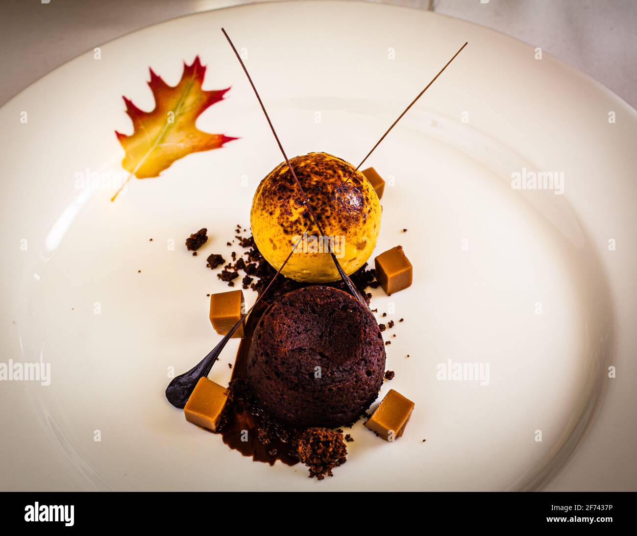 The peanut parfait with chocolate muffin, chocolate sprinkles and roasted peanut pieces has varied textures Stock Photo