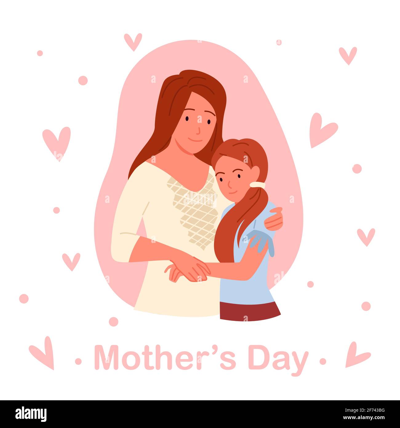 Mothers day concept, cute family people love and hug, young happy mother and daughter Stock Vector