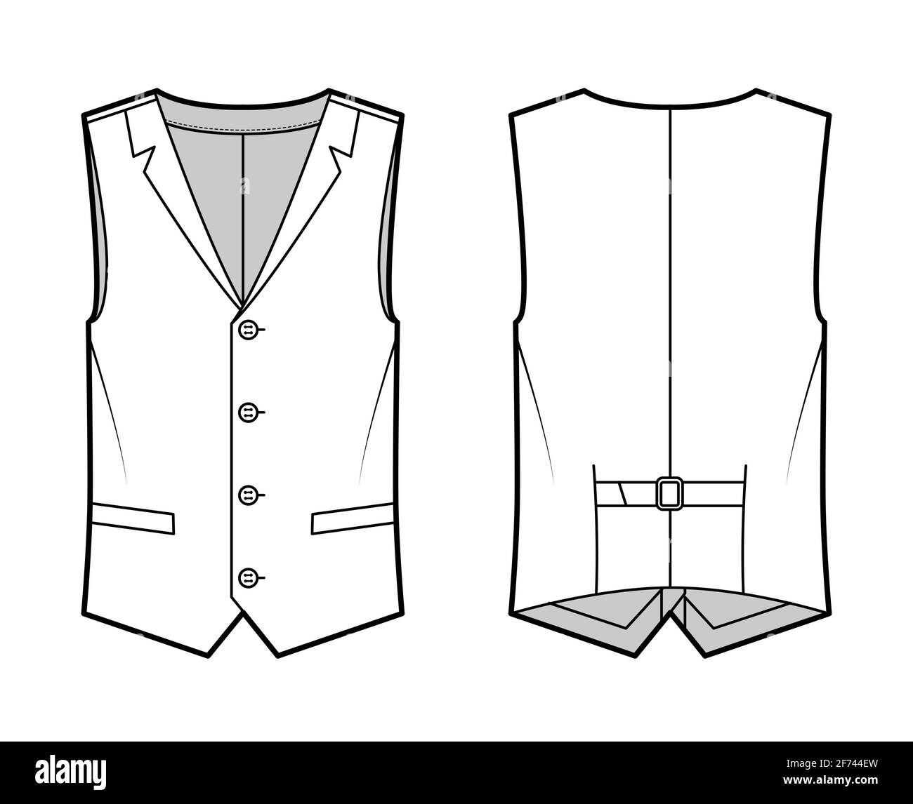 Lapelled Vest Waistcoat Technical Fashion Illustration with Sleeveless,  Notched Shawl Collar, Button-up Closure, Pockets Stock Vector -  Illustration of design, hipster: 215982026