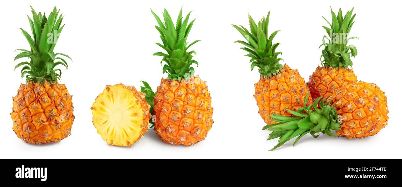 pineapple half and slices isolated on white background with full depth ...