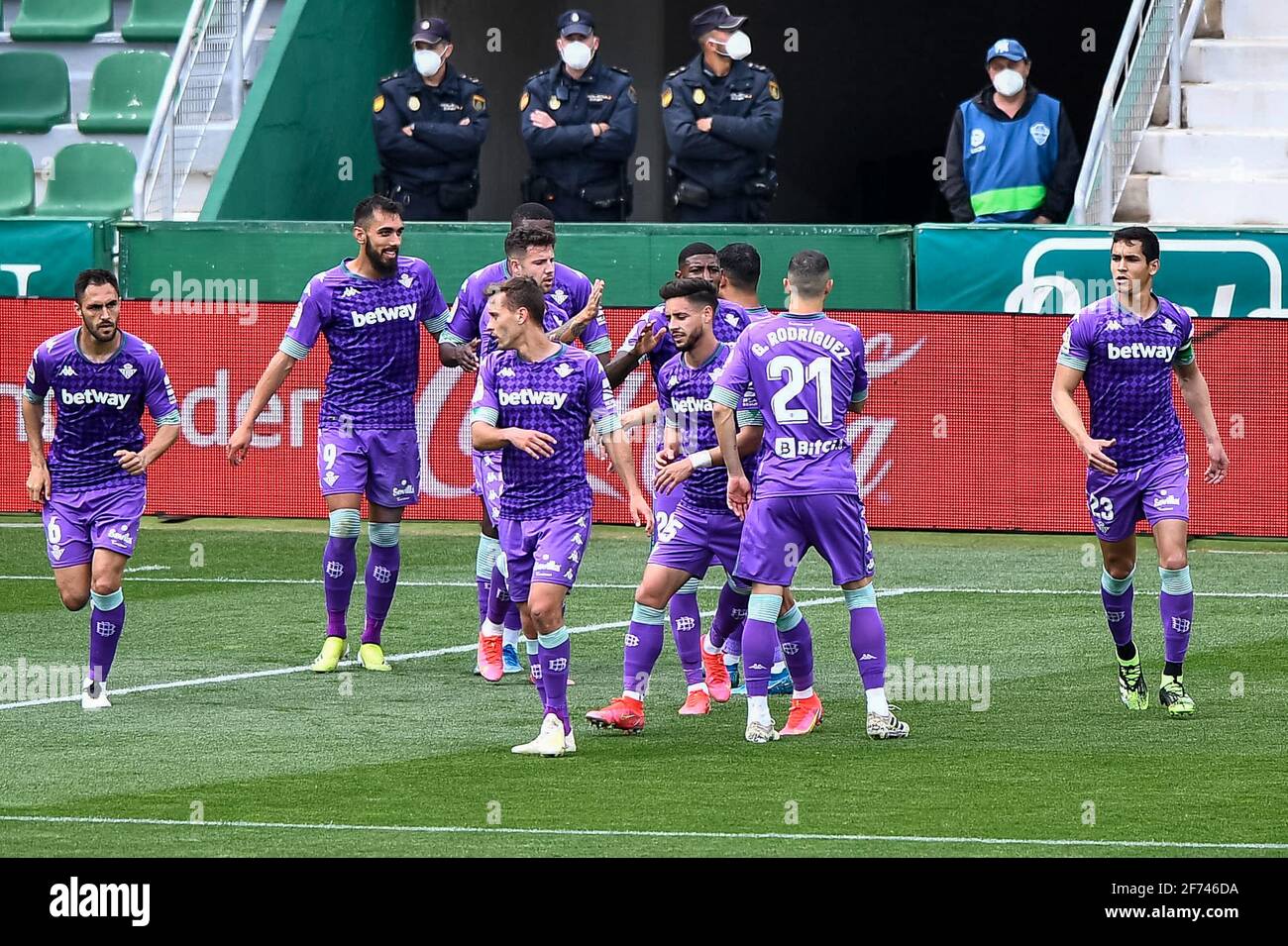 Borja Iglesias of Real Betis, left, and Miha Blazic of Ferencvaros TC vie  for the ball during the Europa League group G soccer match between Ferencvaros  TC and Real Betis in Groupama