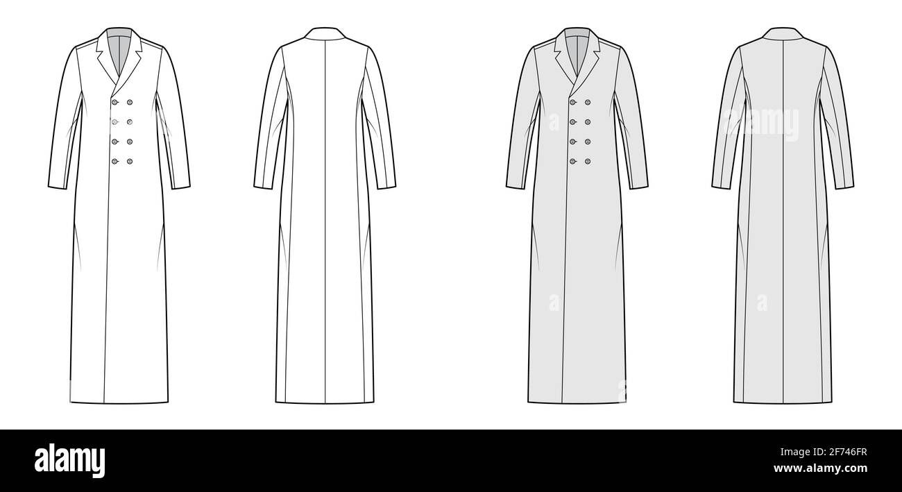 Classic coat technical fashion illustration with maxi floor ankle