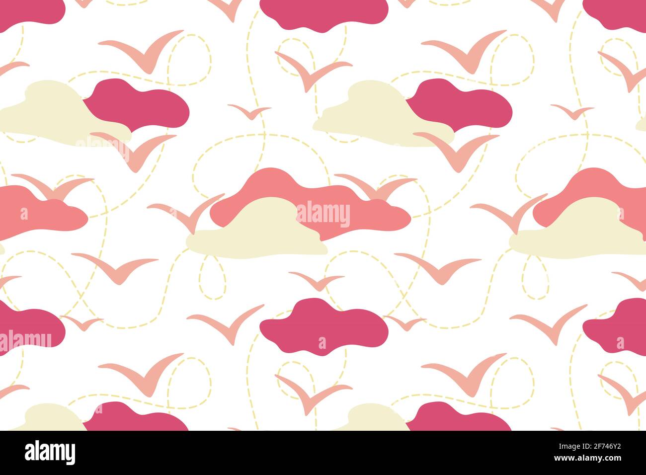 Seagull seamless pattern in the cloudy sky Stock Vector