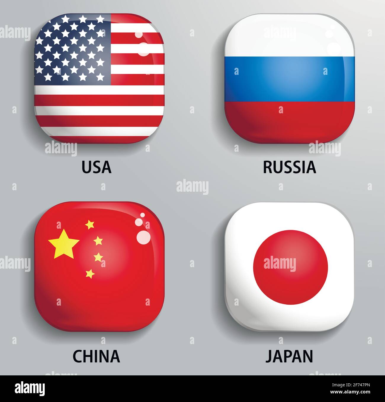 Language switch USA Russia China Japan Stock Vector