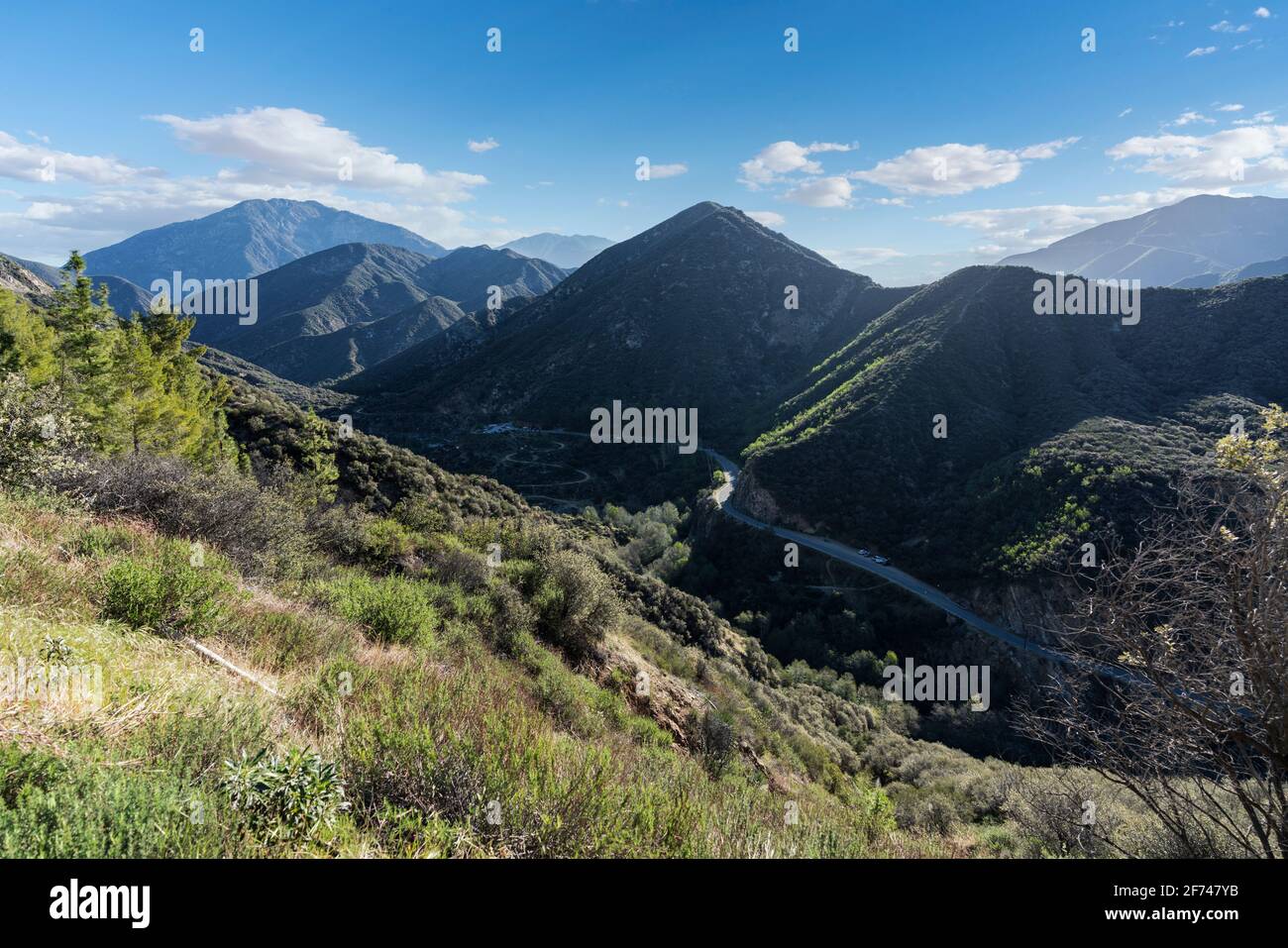 View of the East Fork of the San Gabriel river canyon in the San Gabriel Mountains National Monument of Los Angeles County California. Stock Photo
