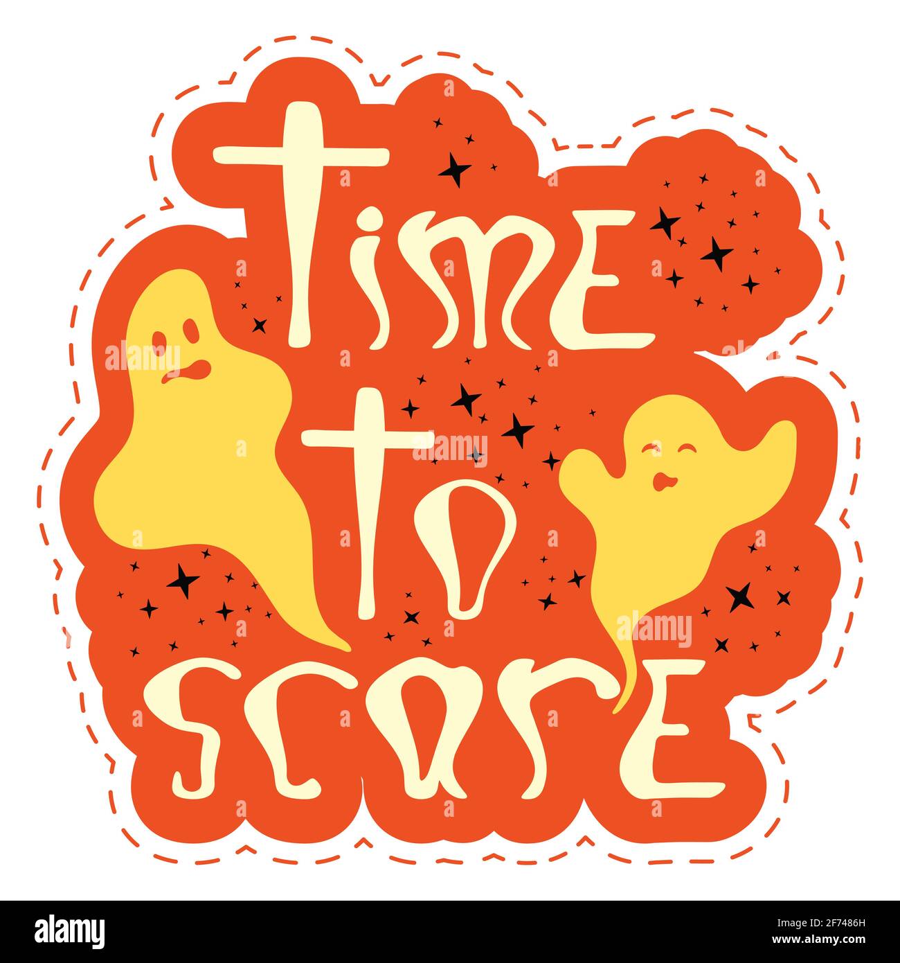 Halloween sticker with dashed line - time to scare Stock Vector